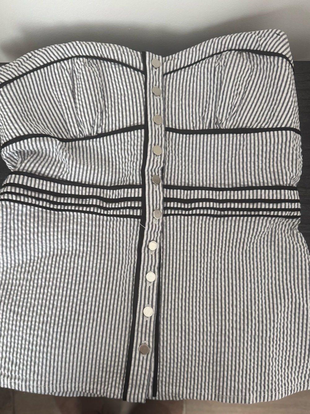 2b Bebe Strapless Black White Seersucker Bustier Top Size Medium